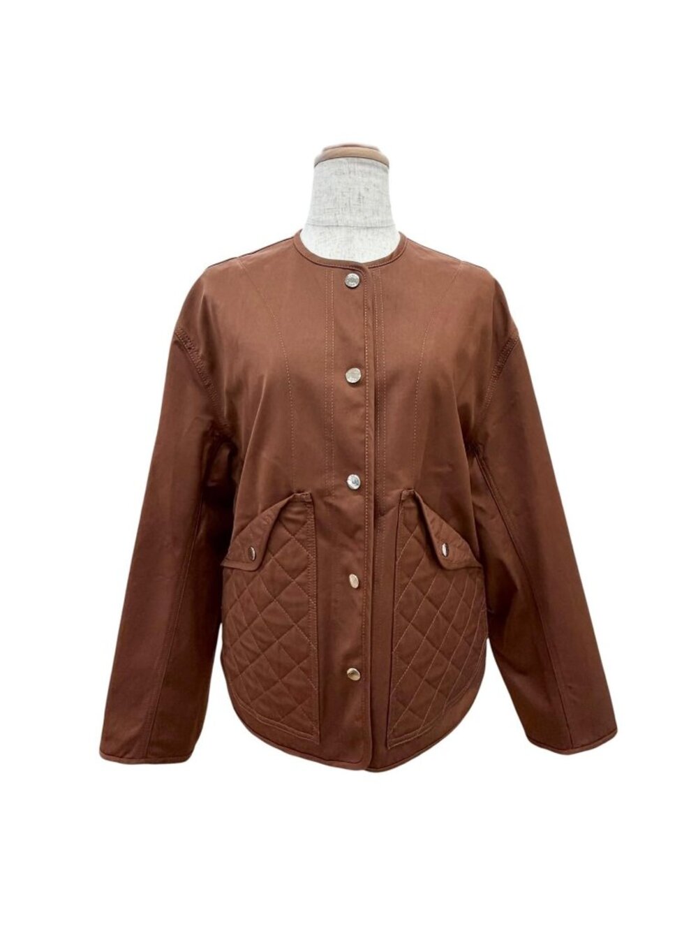 Hermes Cotton Silver Sellier Buttons Collarless Jacket Brown 36